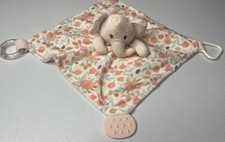 Modern Baby Peach Elephant Teether Rattle Floral Flowers Lovey Security Blanket
