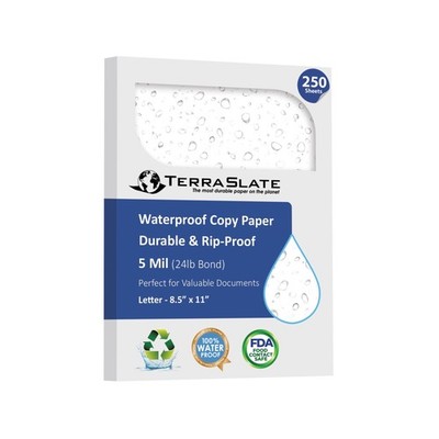 TerraSlate Premium Waterproof Paper, 5 MIL 8.5  x 11 , Laser Printer