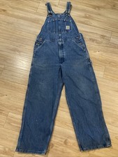 Carhartt R07 DST Overall 36x28 Denim Jean Bibs Workwear Carpenter VTG Mexico