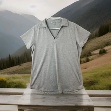 Liberty Mutual Insurance Logo Gray Lightweight Polyester Polo Shirt Womens Large