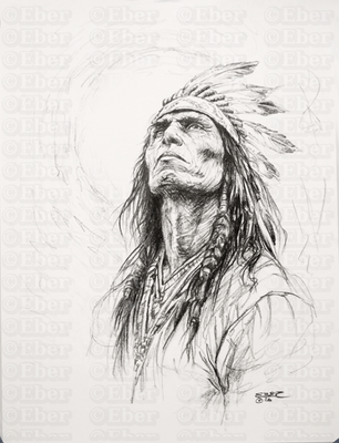 #ad Original Dag Eber Drawing Native American Sioux quot;Watcherquot; 🔥 Signed Art $255.00