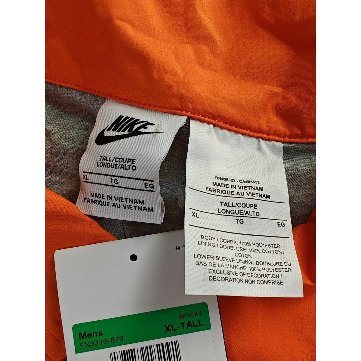 NIKE Men's Club Coaches Jacket Size XL Tall FN3316-819 Orange Rare