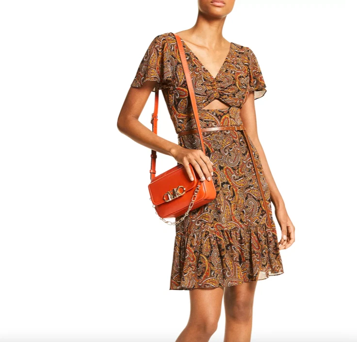 Abito donna Michael Kors stampa paisley ritagliato taglia 6 nuovo $175 MF2814Y6RW