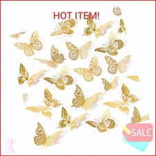SAOROPEB 3D Butterfly Wall Decor - 48 Pcs, 4 Styles, 3 Sizes, Gold Butterfly Dec