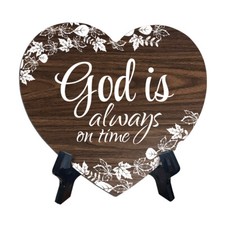 God Is Always On Time Heart Shape Table Sign 6 x 5.4"