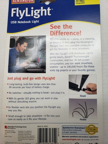 Ordinateur portable et lampe de lecture USB Kensington FlyLight (PC/Mac) *NEUF DANS SA BOÎTE* SCELLÉ EN USINE ! - Photo 6/6