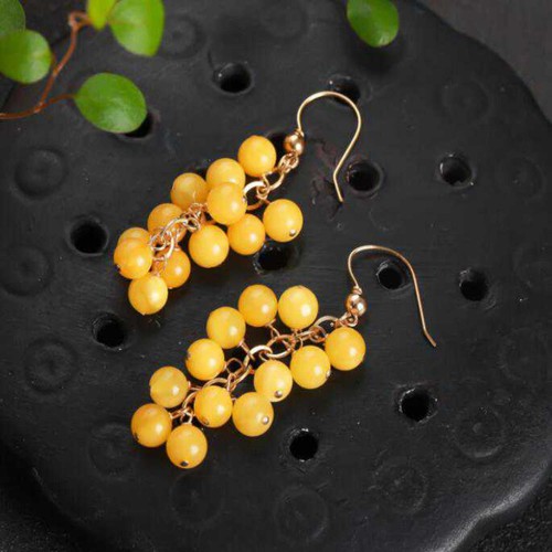 Natural Amber beeswax golden Cluster Grape Dangle Hook Earrings Chandelier - Picture 4 of 8