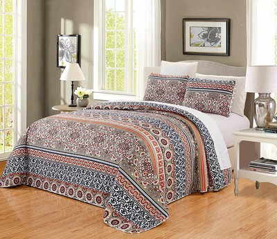 Orange Taupe Black White Quilt Reversible Cal King Size Bedspread Coverlet Set Ebay