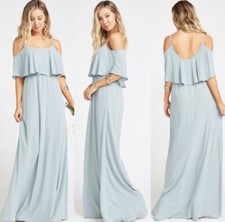 SHOW ME YOUR MUMU Caitlin Ruffle Silver Sage Dress Small Cold Shoulder Maxi