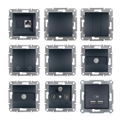 SCHNEIDER Asfora Schuko Steckdose Schalter Taster Dimmer SAT TV Anthrazit