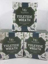 3 Woodwick small Candle Crackles When it Burns  Mini 3 oz  Yuletide Wreath