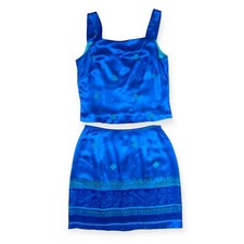 All That Jazz VTG 90s Blue Satin Top and Skirt Set Grunge 3/4