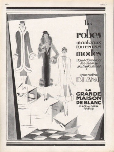 1925 WOMEN FASHION FRENCH PARIS FUR COAT MANTEAUX ART DECO FLAPPER