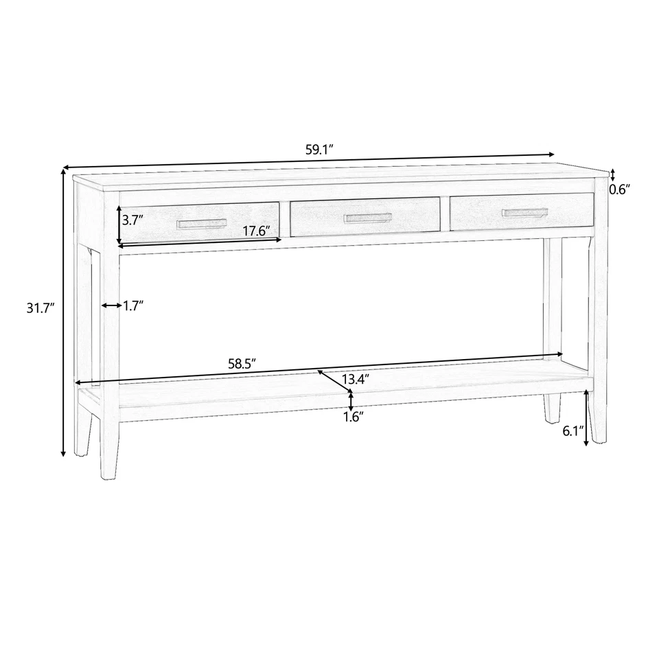 Console Table 59" Long Console Table with 3 Drawers and Open Shelf - Image 3 of 4
