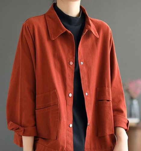 New Women's Cotton cargo Jacket Casual solid coat Long sleeve Short jacket gift - Picture 12 of 21