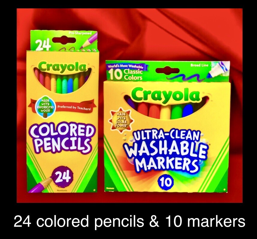24 CRAYOLA Colored Pencils 10 CRAYOLA Washable Markers Back To