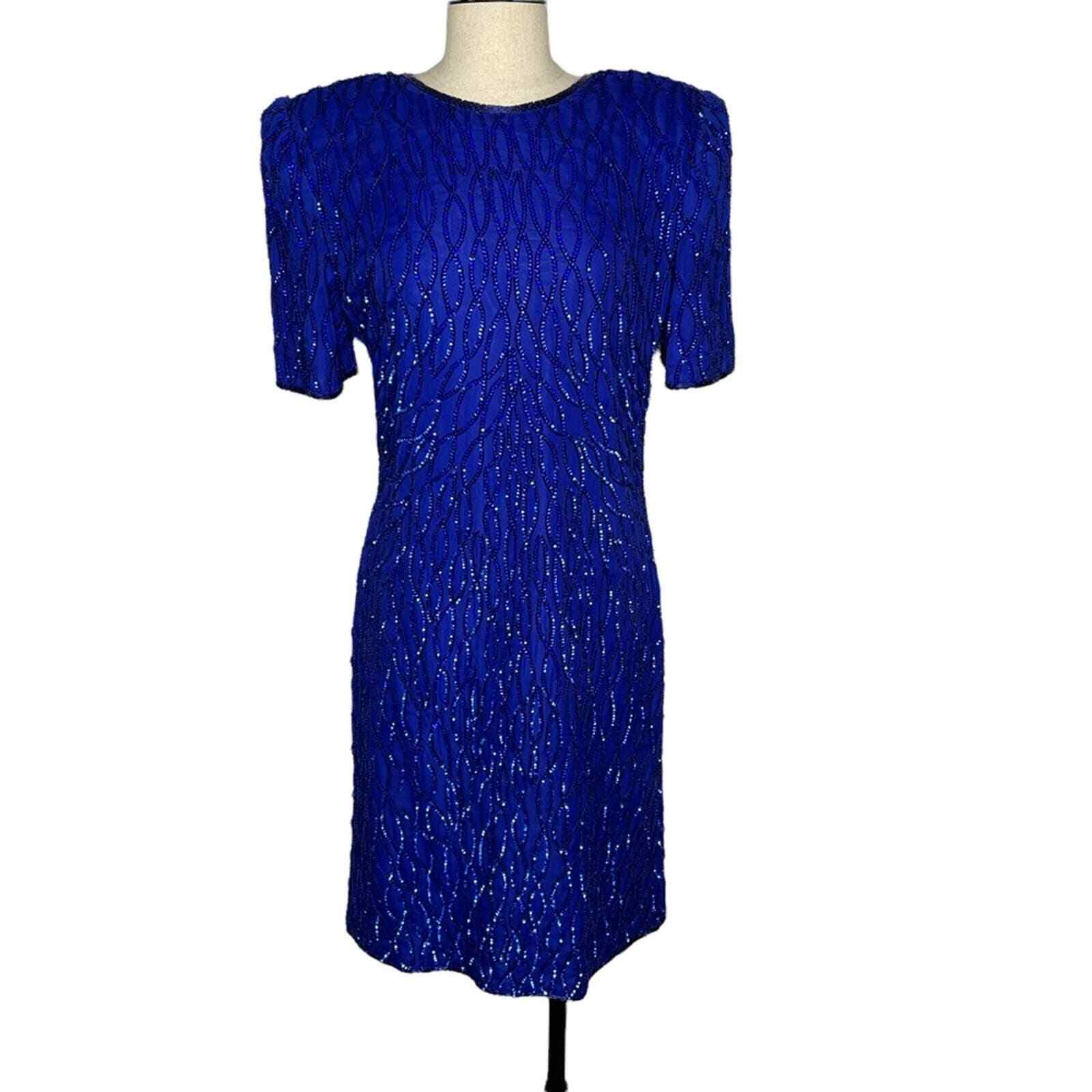 Laurence Kazar Silk Sequin Beaded Mini Dress Vint… - image 1