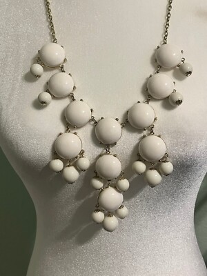 Vintage Simple Addiction White Beaded Gold Tone Statement Necklace | eBay
