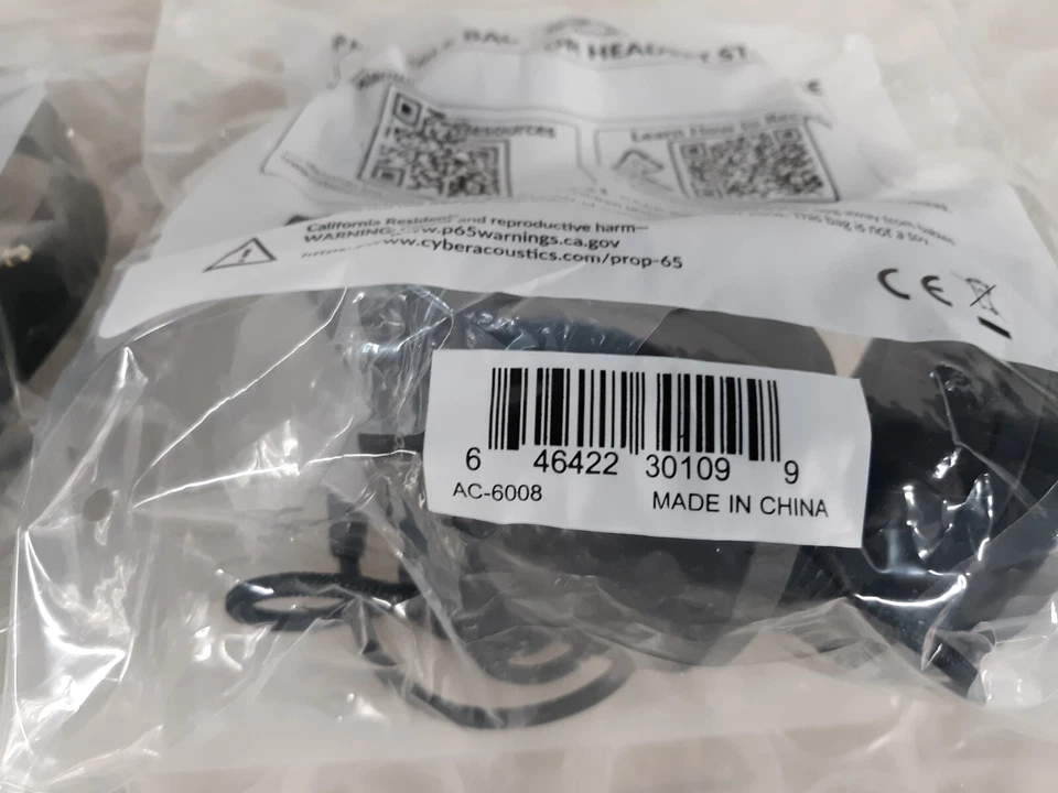 Pair of Cyber Acoustics AC-6008 Stereo Headset w/ Single Plug NEW *SEALED* - Image 2 of 4