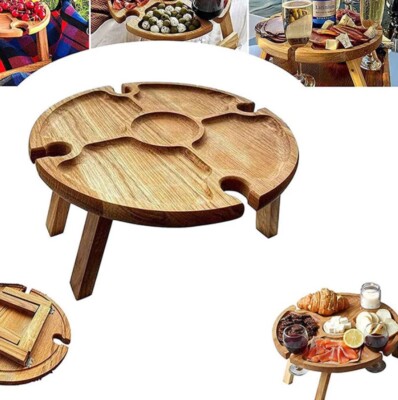 Holz Outdoor klappbarer Picknicktisch mit Glashalter rund faltbar 