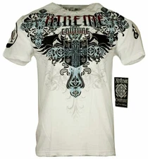 Xtreme Couture Affliction Men's T-Shirt CLASSIC CREST White Tattoo Biker S-5XL