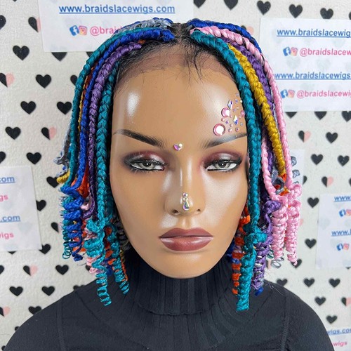 Multicolor Box Braids Short Curls Curly Braided Lace Front Wig For Black Women - Picture 8 of 10