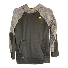 Russell Boys Hoodie Size Large 10-12 Black Long Sleeve Pockets Pullover Hoodie
