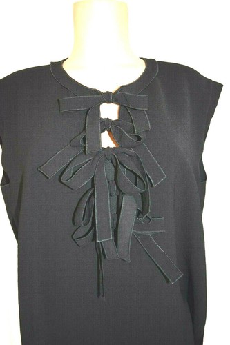 BOTTEGA VENETA BLACK FOLDED SLEEVES TOP WITH RIBBONS FRONT OPENING SIZE 48 - Picture 3 of 10