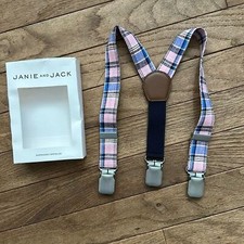 NWT Janie and Jack Suspenders blue pink plaid size 12-24 months