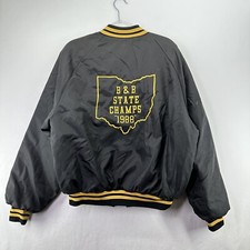 King Louie Vintage 80's Made In USA Satin Jacket Size L Black Yellow Ohio Champs