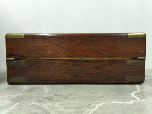 ANTIQUE VICTORIAN MAHOGANY CAMPAIGN WRITING SLOPE LAP DESK STATIONERY BOX - Picture 4 of 11
