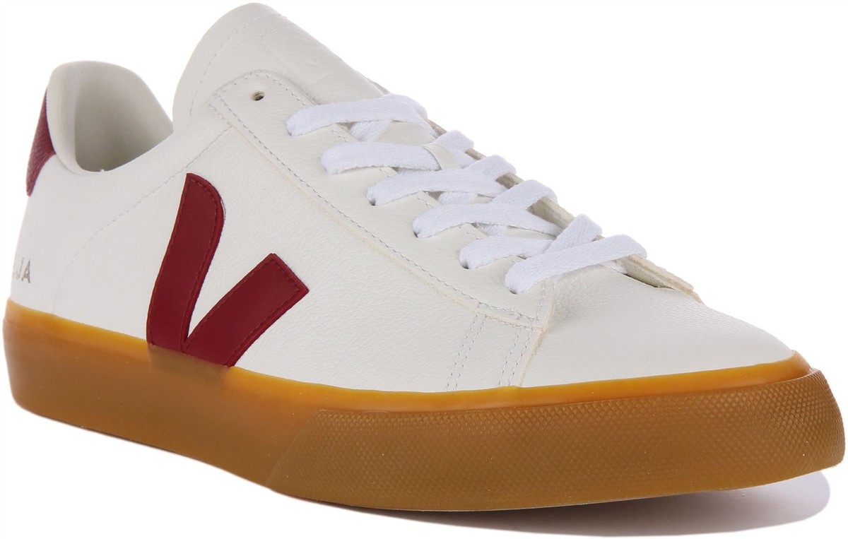 Veja Campo Chromefree Marsala Lace Up Logo Sneaker White Red
