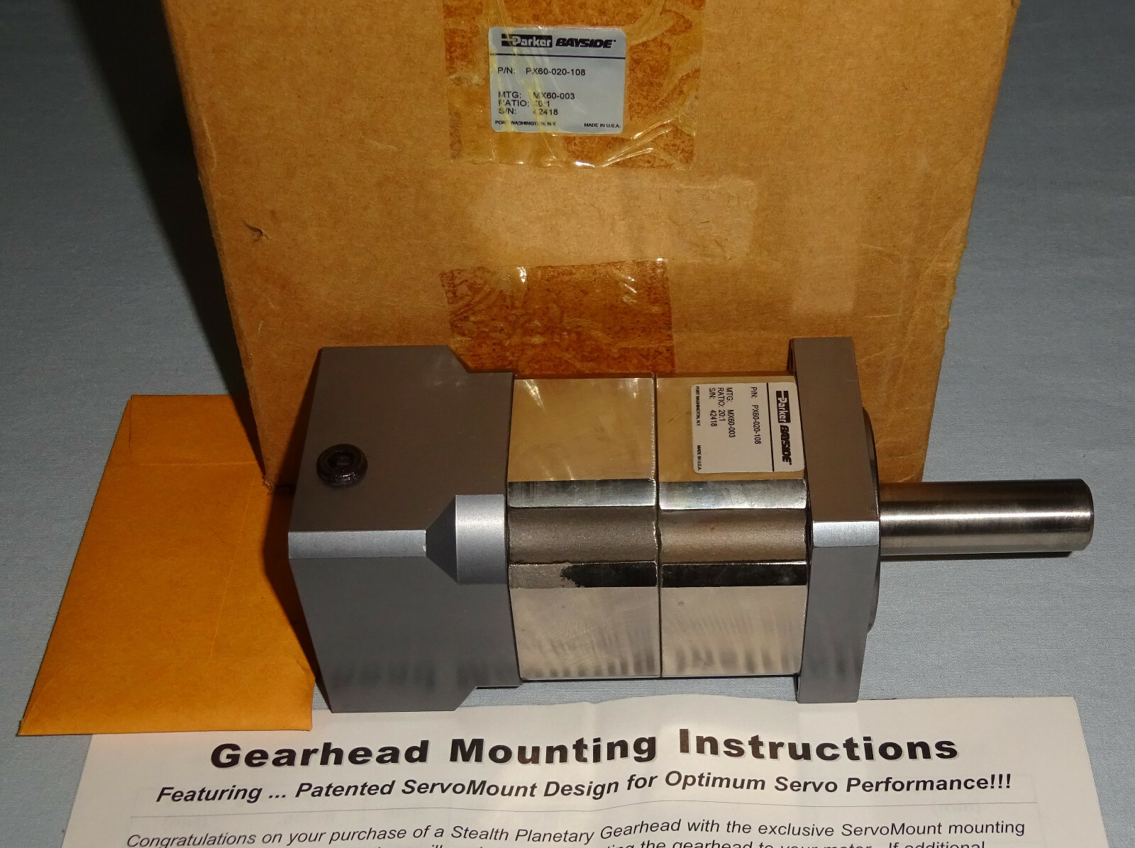 Parker Bayside PX60-020-108 Gear Head PX60020108 Ratio 20:1 Shaft 5/8" NEW
