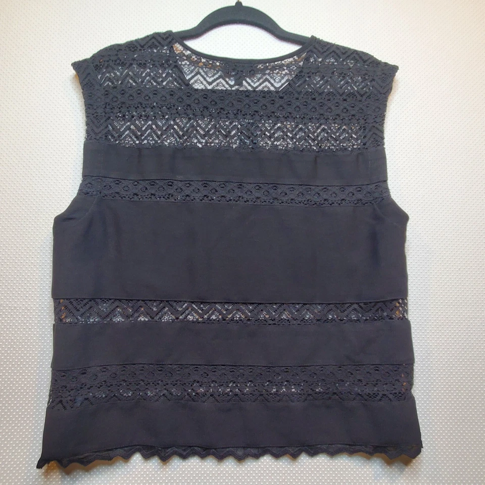 Ограниченный женщин рубашка без рукавов верхний средний черный кружевной зубчатый кромки новый - Изображение 4 из 4