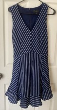 J.crew Womens Sleeveless Flounce Navy White Striped Ruffle Dress size 6