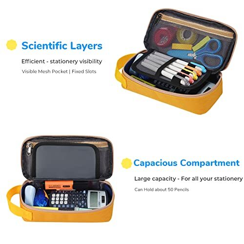 Pencil Case for Men Women, Large Pen Bag for Adults, Portable Pencil Yellow - Bild 2 von 6