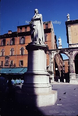 1969 Dante Statue Piazza Signori Cafe People Verona Italy Ektachrome 35mm Slide