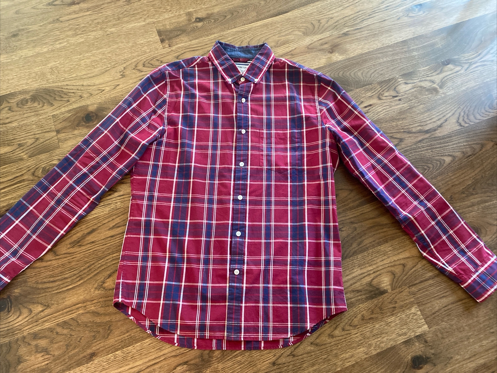 Express Shirt M Medium Button-Down Red Plaid Long… - image 1
