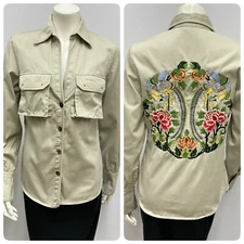 Paul Smith Woman Shirt PSW Khaki Amazing Flower & Birds Embroidery TLC Size 42 S