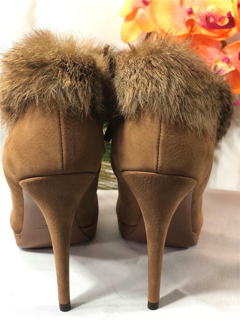 Stivaletti alla caviglia nuovi WOB Yves Saint Laurent YSL ""TRIBUTE"" in pelliccia marrone pelle scamosciata EU39 US9