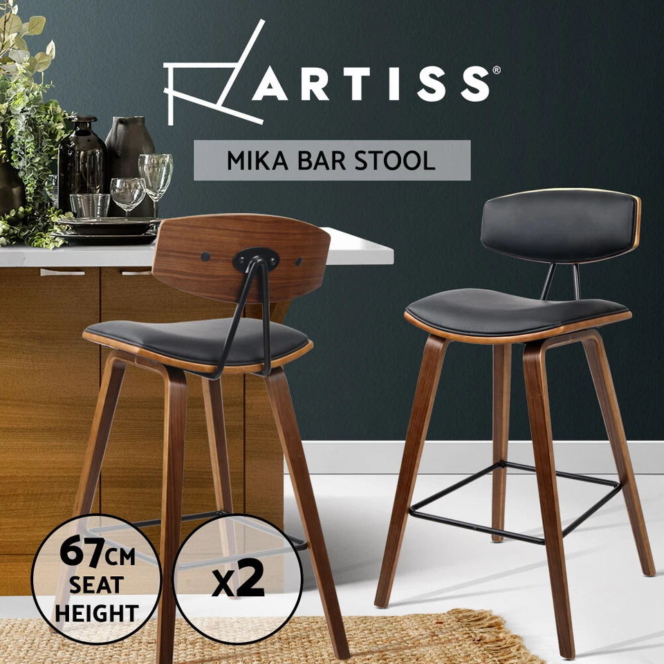 Artiss Kitchen Bar Stools Wooden Bar Stool Swivel Chairs Leather Black White