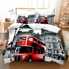British Bus Street Of London Duvet Quilt Cover Double Bedding Set Pillowcase UK
