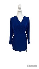 Crossover Wrap Around Long Sleeve Blue Dress Size 6
