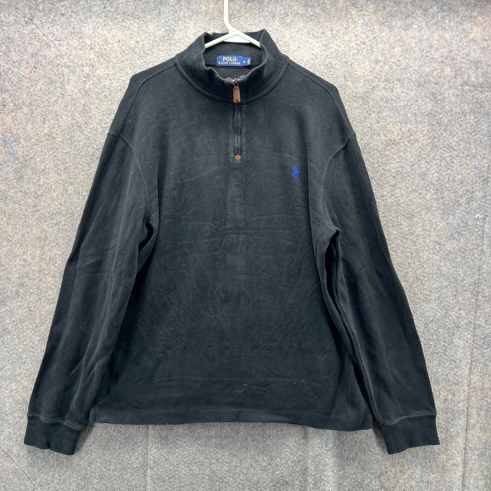 Polo Ralph Lauren Pullover Uomo Grande Nero Quarto Zip Pony Felpa Pile