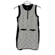 Madewell Tweed Shift Dress Womens Size 2 Black White Half Zip Sleeveless B0833