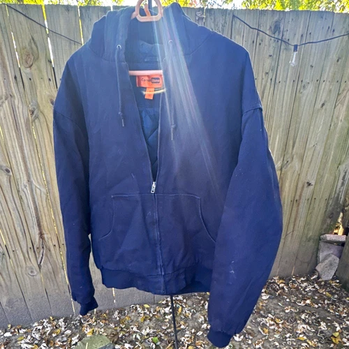 CornerStone Men's Navy Blue Hooded Full Zip Quilted Lined Work Jacket L - product listing photo