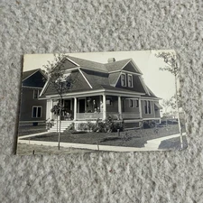Vintage Postcard American Craftsman-style bungalow House With Family On Porch