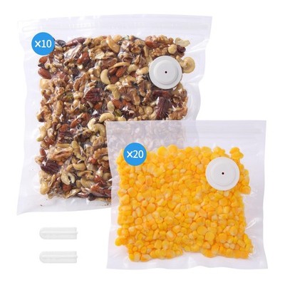 30 Upgraded Reusable Vacuum Seal Bags For Food + 2 Clips, 20p 8''X8'' + 10p 10''...