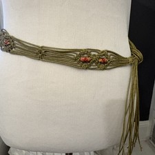 Macrame Belt Natural Fibers Cord Orange Beads Boho Fringe Hippie 50  