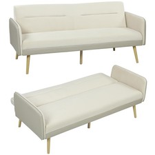 HOMCOM Divano Letto 3 Posti con Schienale Reclinabile Effetto Velluto Beige